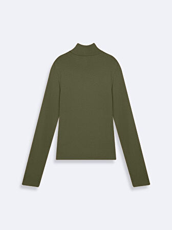 Uzun Kollu Balıkçı Yaka Basıc Yeşil Sweatshırt