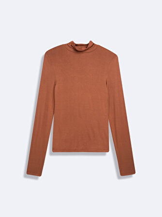 Uzun Kollu Balıkçı Yaka Basic Kahve Rengi Sweatshırt