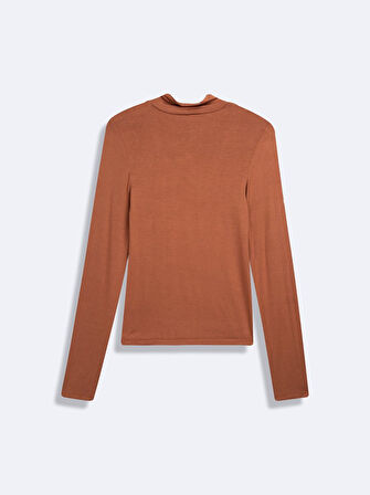 Uzun Kollu Balıkçı Yaka Basic Kahve Rengi Sweatshırt