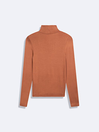 Uzun Kollu Balıkçı Yaka Basic Kahve Rengi Sweatshırt