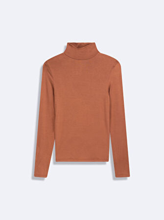 Uzun Kollu Balıkçı Yaka Basic Kahve Rengi Sweatshırt