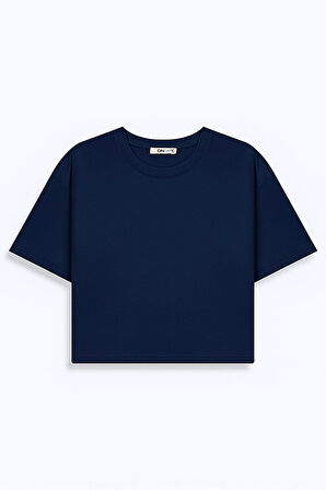 Kısa Kollu Sıfır Yaka Basıc Lacivert T-shırt