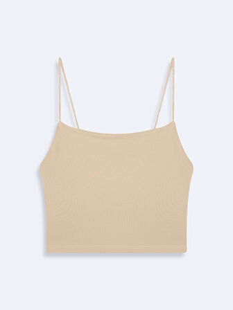 İnce Askılı Basic Crop Bej Atlet
