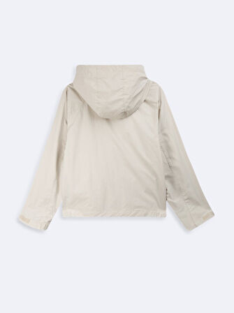 Uzun Kollu Dik Yaka Önü Cepli Bej Ceket