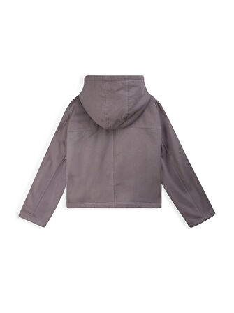 Uzun Kollu Kapüşonlu Peluş Astarlı Mor Ceket