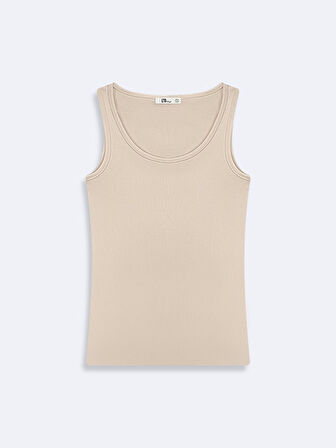 Kolsuz U Yaka Basic Bej Atlet