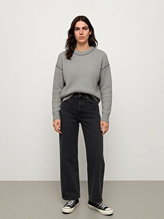 Uzun Kollu Bisiklet Yaka Triko Gri Kazak