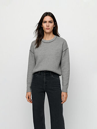 Uzun Kollu Bisiklet Yaka Triko Gri Kazak