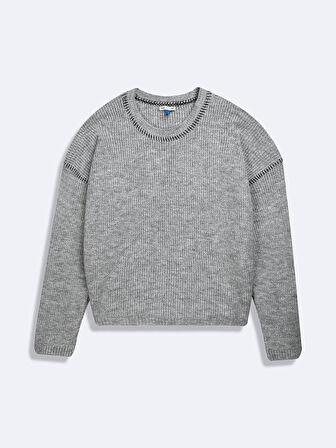 Uzun Kollu Bisiklet Yaka Triko Gri Kazak