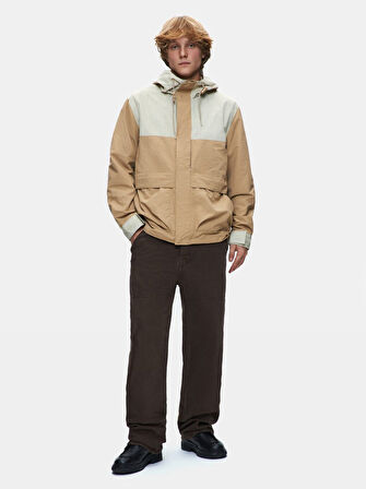 Kapüşonlu Blok Renkli Rüzgarlık Karışık Mont