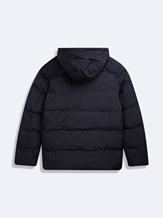 Uzun Kollu Kapüşonlu Şişme Lacivert Mont