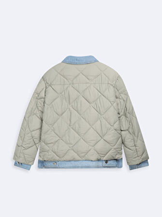 Oversize Kapitone Gömlek Yaka Yeşil Ceket