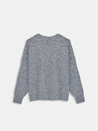 Uzun Kollu Bisiklet Yaka Basıc Triko Gri Kazak