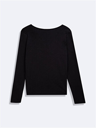 Uzun Kollu V Yaka Basic Siyah Sweatshırt