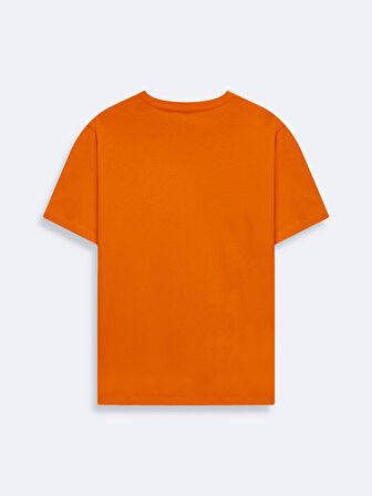 Kısa Kollu Sıfır Yaka Slogan Baskılı Turuncu t-shirt