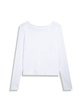 Uzun Kollu Sıfır Yaka Basic Beyaz Sweatshırt