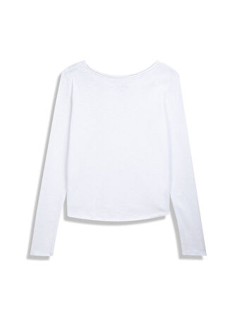Uzun Kollu Sıfır Yaka Basic Beyaz Sweatshırt