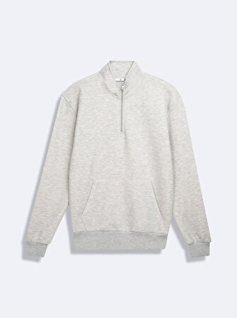 Uzun Kollu Yarım Fermuarlı Gri Sweatshırt