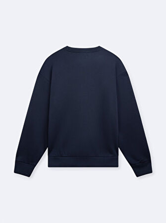 Uzun Kollu Sıfır Yaka Sign Baskılı Lacivert Sweatshırt