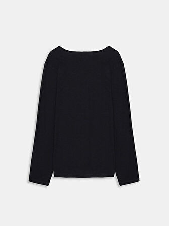 Uzun Kollu V Yaka Önü Düğmeli Basıc Siyah Sweatshırt