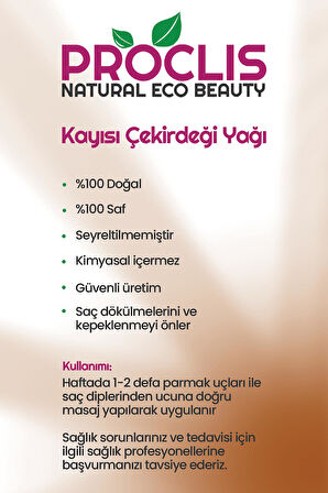 PROCLİS Kayısı Çekirdeği Yağı %100 Doğal Bitkisel Sabit Yağ, Apricot Kernel Oil, Prunus Armeniaca 50 ml