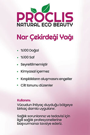 PROCLİS Nar Çekirdeği Yağı %100 Doğal Bitkisel Sabit Yağ, Pomegranate Seed Oil, Punica Granatum 50 ml