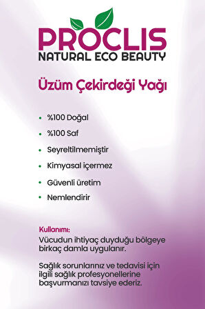 PROCLİS %100 Doğal Soğuk Sıkım Sabit Üzüm Çekirdeği Yağı, Grape Seed Oil, 50 ml