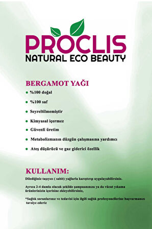 PROCLİS %100 Doğal Bergamot Yağı / Bergamot Oil, Cam Şişe 10 ml Sprey Başlıklı