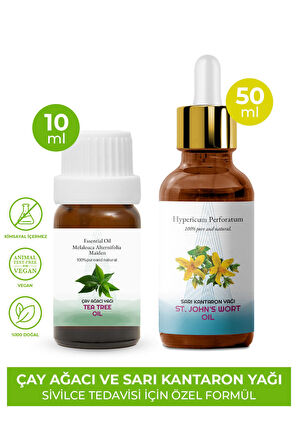 Akne Seti - Çay Ağacı Yağı 10 ml, Sarı Kantaron Yağı 50 ml 2'li Set