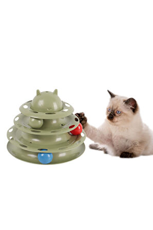 3 Katlı Toplu Yuvarlak Kedi Oyuncağı, Sarma Topu, Haki Yeşili  Toplu Yuvarlak Kedi Oyuncağı Kedi Eğlencesi