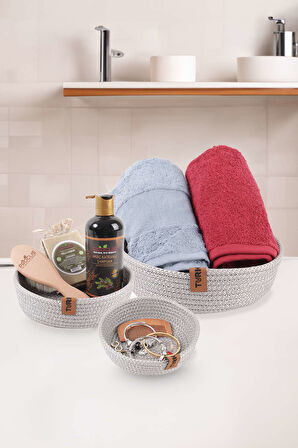 Hasır Sepet 3 Lü Düzenleyici, 3 Lü Sepet Takımı, Jüt Sepet Organizer 3lü Banyo Düzenleyicisi