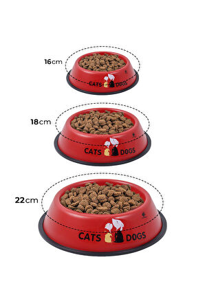 RENKli Metal Mama Kabı, Kedi Köpek Mama Su Kabı 16 cm