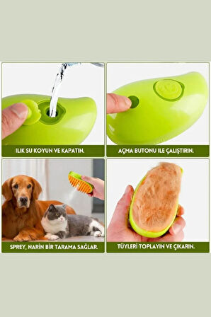 Buharlı Kedi & Köpek Yıkama Fırçası Tarağı Yumuşak Silikon Fırça, 10 ml Hediye Nane Yağı