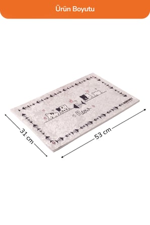 Sevimli Kedi Desenli Kedi Mama ve Su Kabı Altı Paspası 53x31 cm