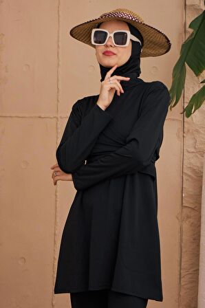 Tesettür Mayo Kelebek Model Siyah Kruvaze Tasarım