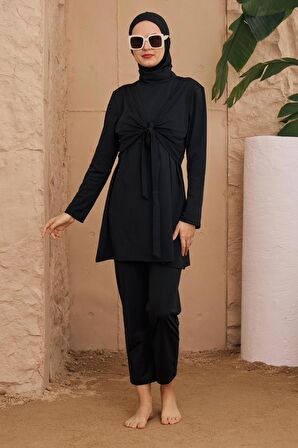 Tesettür Mayo Kelebek Model Siyah Kruvaze Tasarım