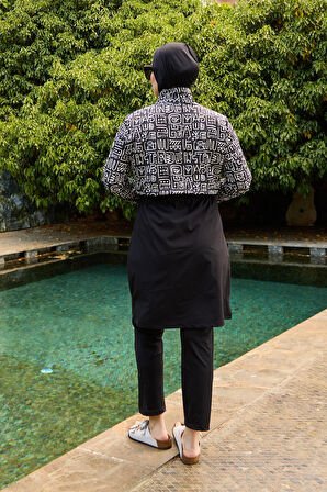 Tesettür Mayo Kapaklı Siyah Afrikan Desen