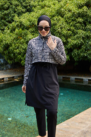 Tesettür Mayo Kapaklı Siyah Afrikan Desen