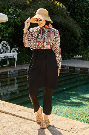 Tesettür Mayo Kapaklı Siyah İnka Desenleri