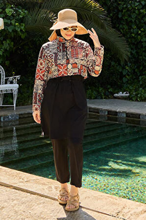 Tesettür Mayo Kapaklı Siyah İnka Desenleri