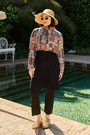 Tesettür Mayo Kapaklı Siyah İnka Desenleri