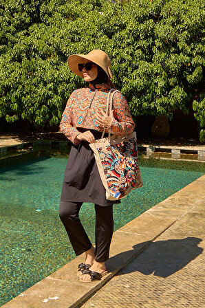 Tesettür Mayo Kapaklı Siyah Mandala Desen