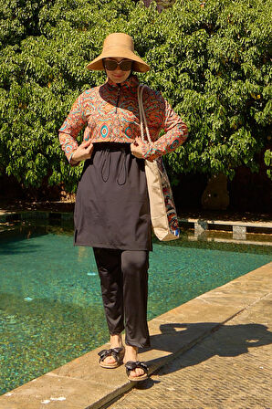 Tesettür Mayo Kapaklı Siyah Mandala Desen