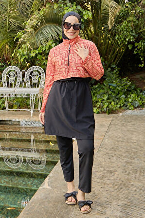 Tesettür Mayo Kapaklı Turuncu Kapak Desenli 