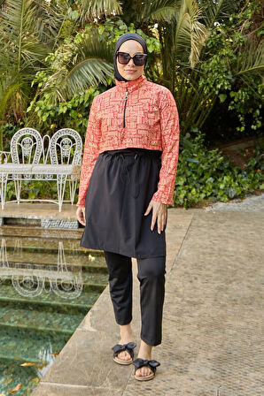 Tesettür Mayo Kapaklı Turuncu Kapak Desenli 