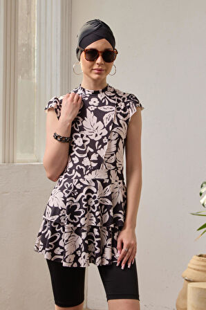 Yarı Kapalı Mayo Mendil Kol Fulya Tesettür Beyaz Yaprak