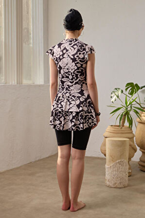 Yarı Kapalı Mayo Mendil Kol Fulya Tesettür Beyaz Yaprak