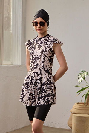 Yarı Kapalı Mayo Mendil Kol Fulya Tesettür Beyaz Yaprak