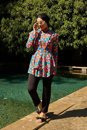 Tam Kapalı Mayo Likralı Fulya Model Ebru Desen Pembe