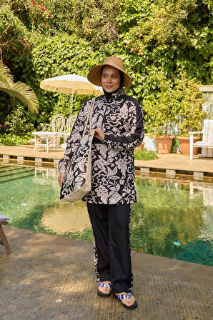 Tam Kapalı Mayo Paraşüt Kanguru Model Siyah Beyaz Tasarım